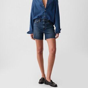 New Gap 4" High Rise Girlfriend Denim Shorts Size 33 / Size 16 Dark Wash Indigo
